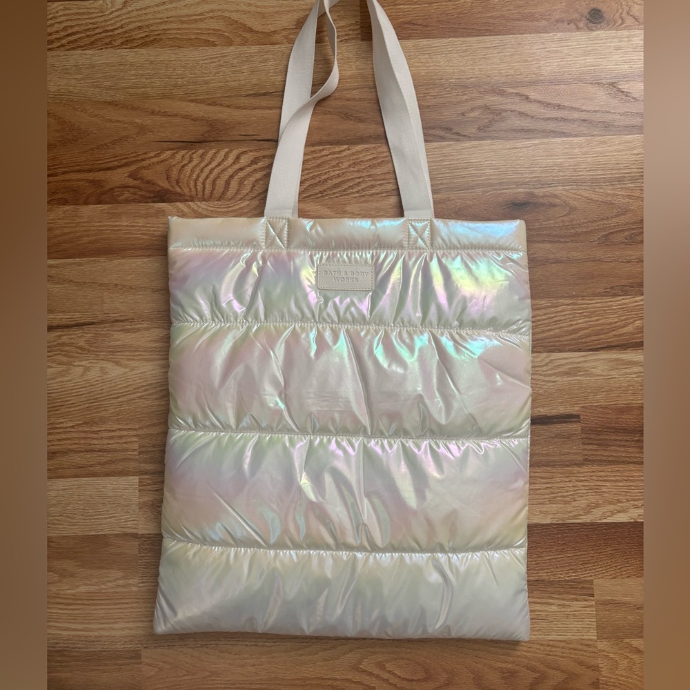 Bath & Body Works Iridescent White Puffy Tote